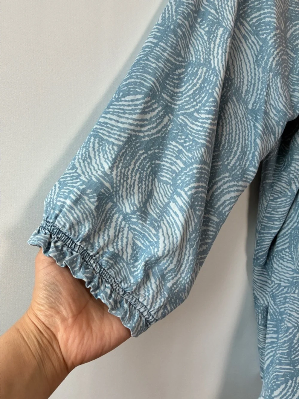 Intro Button Down Blouse in Light Blue & White, Relaxed Fit, 3/4 Sleeve - 1X - Picture 7 of 10